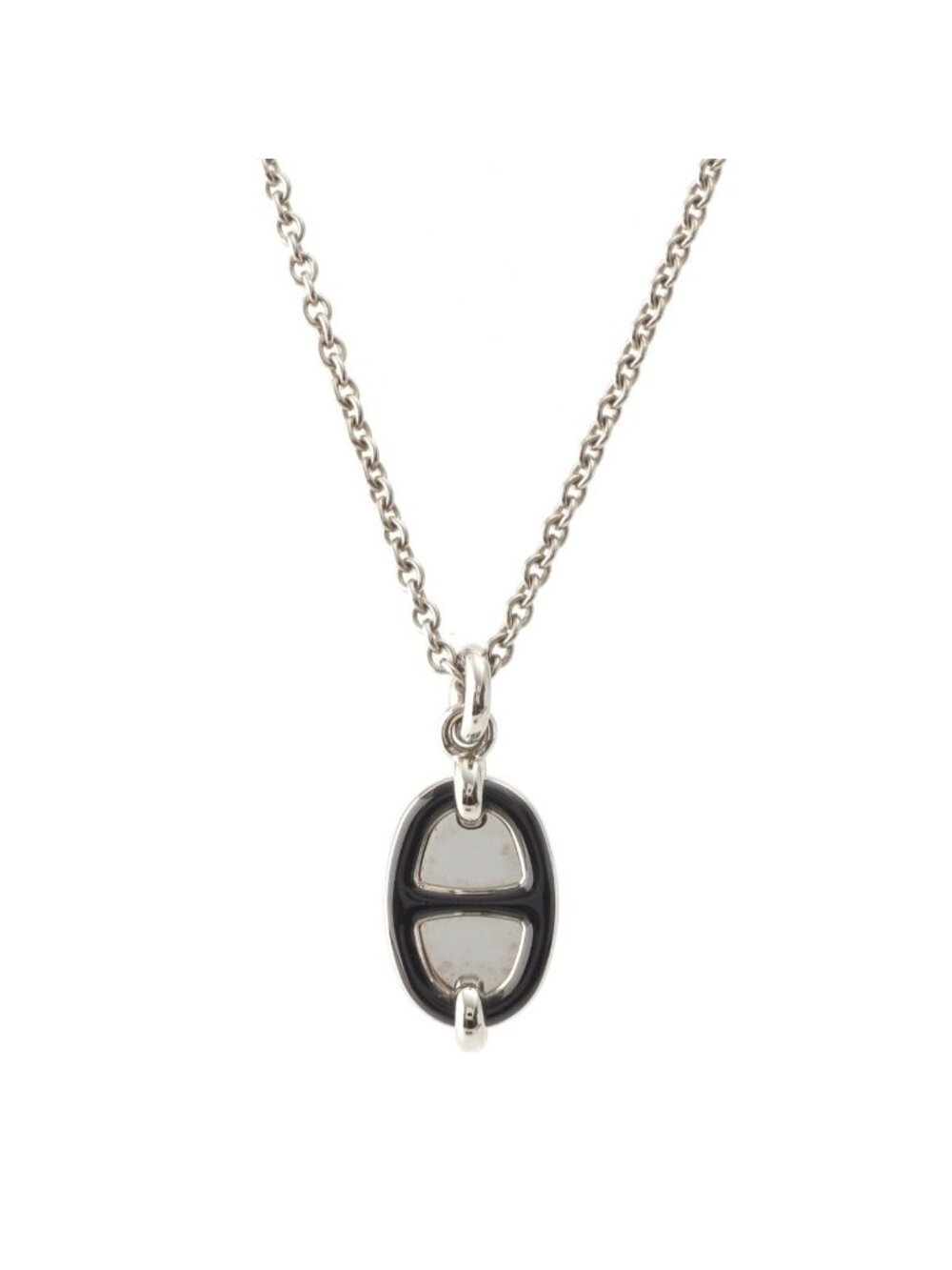Hermes Mini Maillon PM Lacquer Metal Necklace Silvery Black